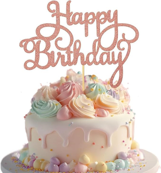 1 PCS Rose Gold Birthday Cake Topper Happy Birthday Cake Toppers Happy Birth Cake Decorations Girls Women's Celebrating Anniversary Birthday Party Decorations