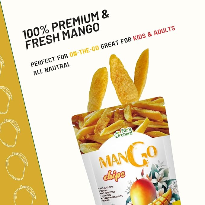 Far's Orchard Mango?츮hips ??4?츿ack (2?칚z Resealable Bags), Crunchy Dried Fruit Snack, Vegan, Non GMO, No Additives