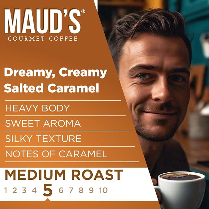 Maud's Salted Caramel Flavored Instant Coffee, 52 ct, 100% Arabica Coffee, Medium Roast, Instant Hot or Iced Coffee - Just add water