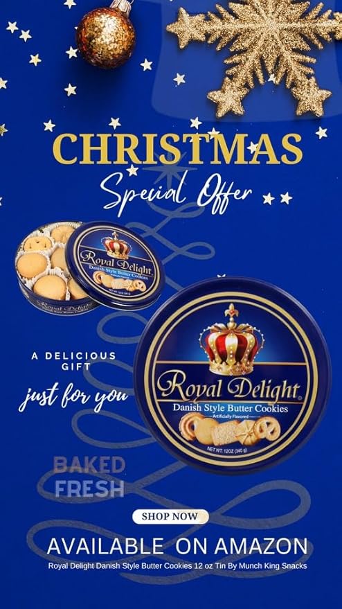 Royal Delight Danish Style Butter Cookies 12 oz Tin By Munch King Snacks