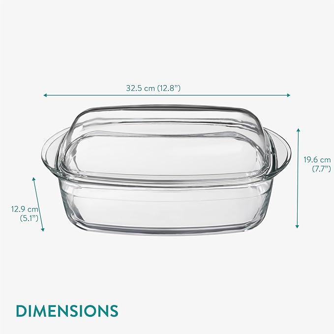 Navaris Rectangular Glass Casserole Dish - 4.5L Capacity for Heat and Cold - Oven Proof Casserole Dishes with Lids - Hob to Oven Ideal for Baking and Serving - Microwave Cookware