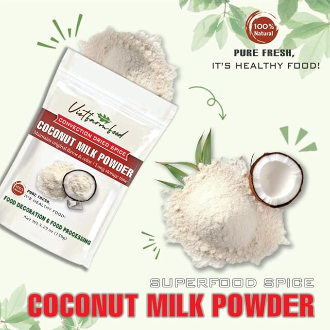 COCONUT MILK POWDER 5.29 Oz (150g) VIETFARMFOOD: Pure, natural freeze-dried spice made from real vegetables and fruits - perfect for enhancing every meal, from cooking, baking, salads, soups, sauces
