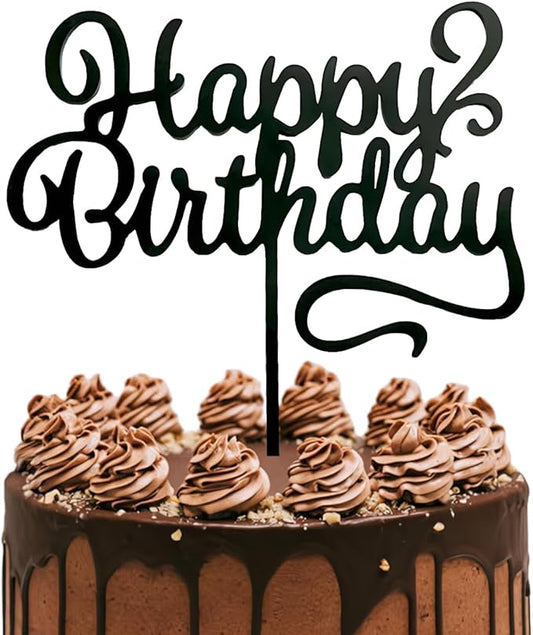ZHENGYE Black Acrylic Happy Birthday Cake Topper Cupcake Topper Decoration for Baby Shower Birthday Cake Decoration Supplies(Black 17)