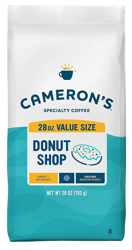 Cameron's Coffee Roasted Ground Coffee Bag, Donut Shop Blend, Smooth Flavored Coffee, Sustainable, Small-batch Roasted, 28 Ounce (Pack of 1)