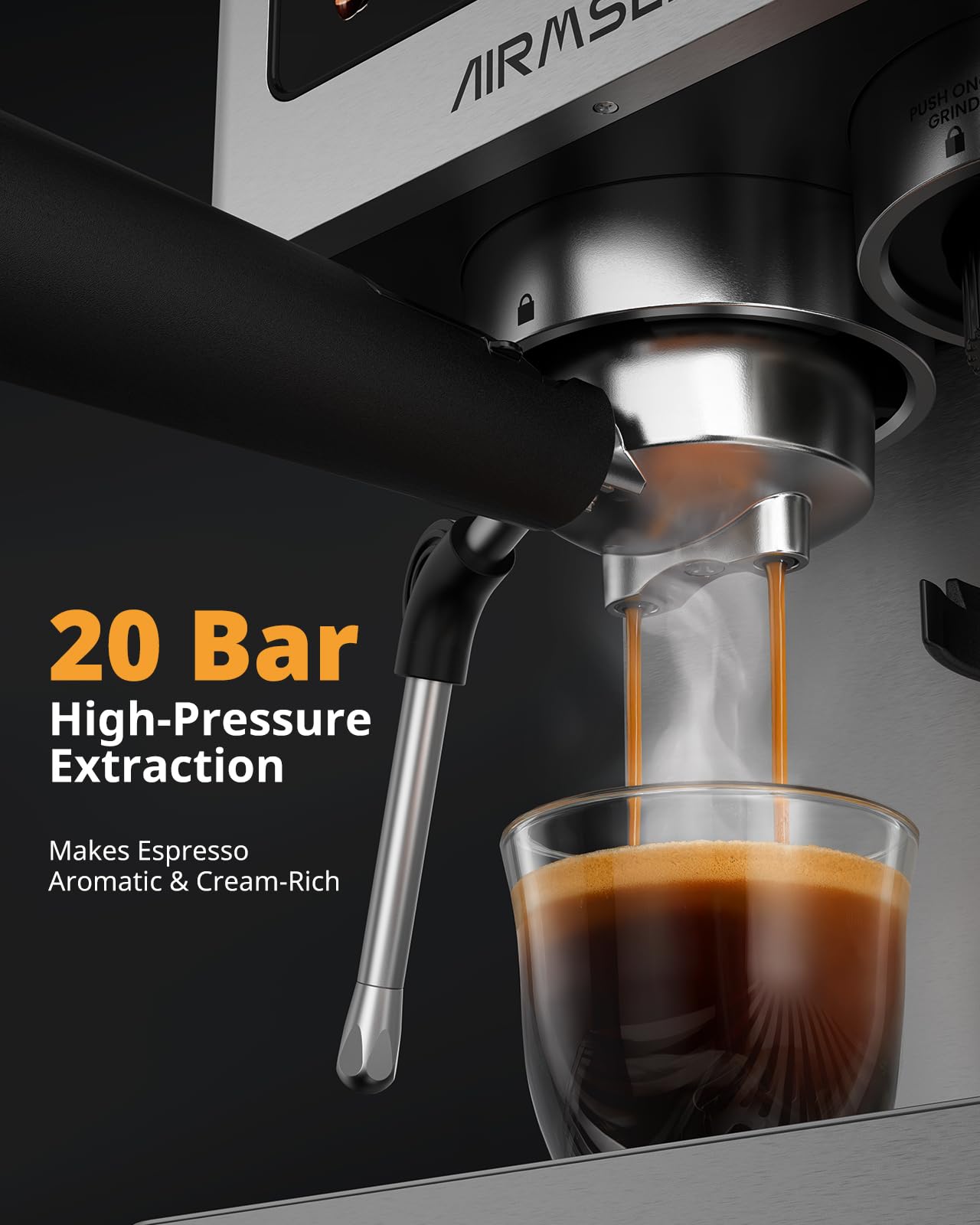 AIRMSEN Espresso Machines with Burr Grinder, 20 Bar, Milk Frother Steam Wand, Stainless Steel