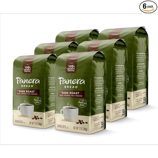 Panera Bread Dark Roast Ground Coffee, 100% Arabica Coffee, Kosher, 12 Ounce (Pack of 6)