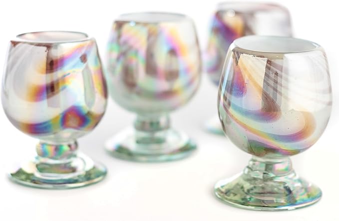 Authentic Mexican Tequila Hand Blown Shot Glasses - Set of 4-2 oz - Mini Glass Snifters - Heavy Base - Cognac (Mystic Orchid)
