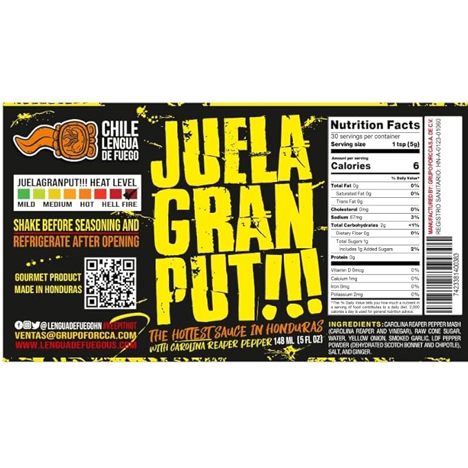 Hot Sauce | Chile Lengua de Fuego (Pack of 3, JuelaGranPut!) – 10/10 Heat Challenge Sauce, Insanely Hot, Gourmet Latin-American Fire, Small-Batch Trio