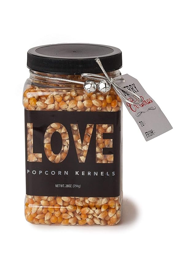 Movie Night Popcorn Kernels Jar - Wabash Valley Farms "Love" Popcorn Kernel Jar, Movie Night Supplies, Gifts for Couples, Extra Large White Popcorn Kernels for Popping (28 oz)