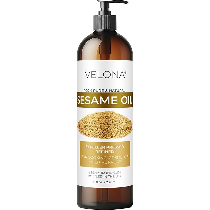 Sesame Seed Oil by Velona - 8 fl oz | 100% Pure and Natural Carrier Oil | Refined, Expeller Pressed | Cooking, Skin, Hair, Body & Face Moisturizing | Use Today - Enjoy Results