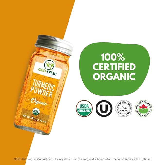 Geo-Fresh Organic Turmeric Powder, 1.76 oz ??Turmeric Powder Organic for Cooking ??USDA Certified, Non-GMO, Kosher, Gluten-Free ??Ground Turmeric Root with Curcumin