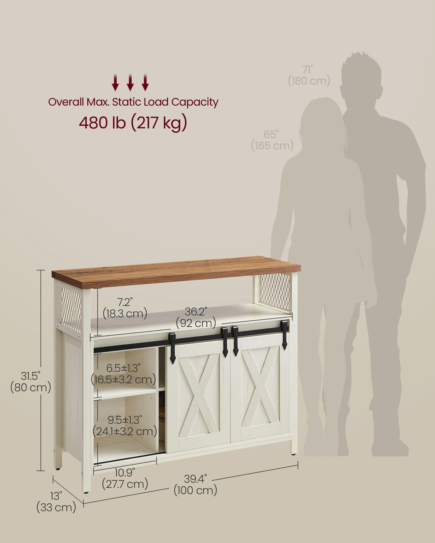 VASAGLE Buffet Cabinet, Coffee Bar Storage Cabinet, Sideboard with 2 Sliding Barn Doors, Adjustable