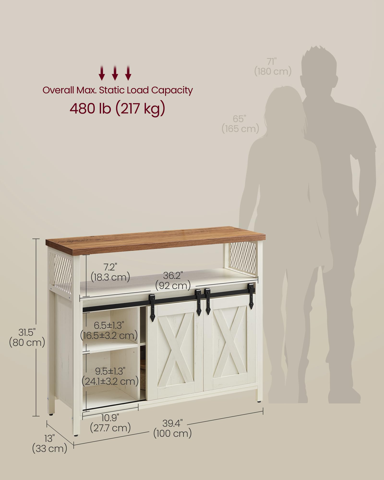 VASAGLE Buffet Cabinet, Coffee Bar Storage Cabinet, Sideboard with 2 Sliding Barn Doors, Adjustable