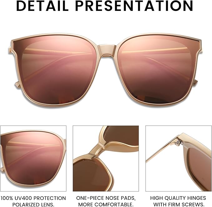 DUCO Oversized Polarized Sunglasses Womens Trendy Mirrored Shades Retro Round Vintage Light Weight UV400 Sun Glasses W016
