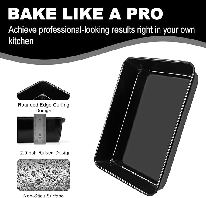 Lasagne Pan, 13 x 9 x 2.5 Inch Enamel Rectangular Cake Pan, Cake Brownie Lasagna Deep Baking Pan, Easy Release & Clean, for Baking Roasting Serving, Large Black