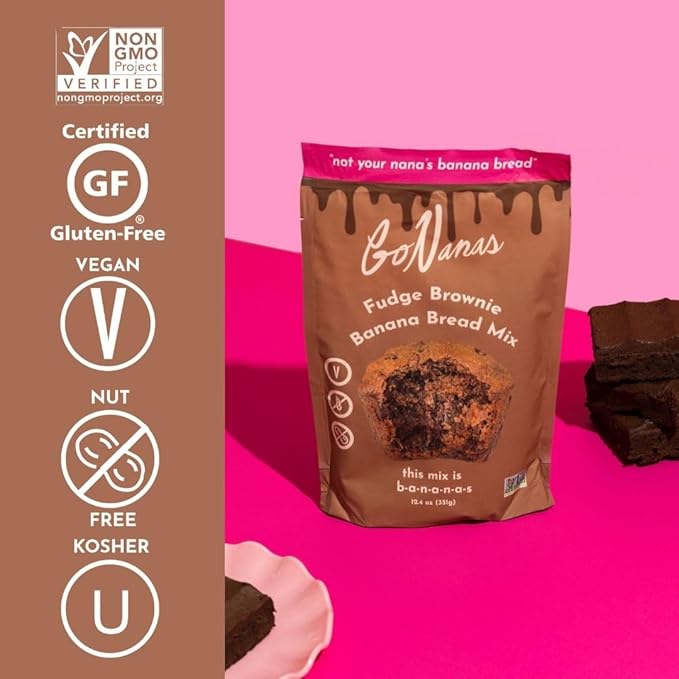 GoNanas Fudge Brownie Oat Flour Banana Bread Mix, Suitable for Plant Based Vegan Diets, Gluten Free Dairy Free Snacks, Healthy Snacks For Adults, Muffin Mix, Nut Free, Cupcakes Dessert, NON-GMO, 3pk
