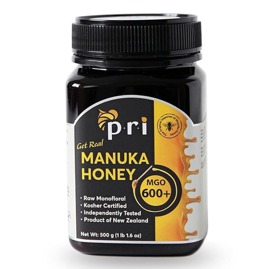 P.R.I Manuka Honey, MGO 600+, 1.1LB New Zealand Raw Monofloral Manuka Honey (500g)