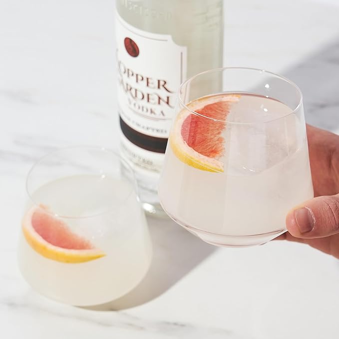 Viski Raye Angled Crystal Tumblers Set of 2 - Premium Crystal Clear Glass, Lowball Cocktail Glasses, Martini Glass Gift Set - 12 oz