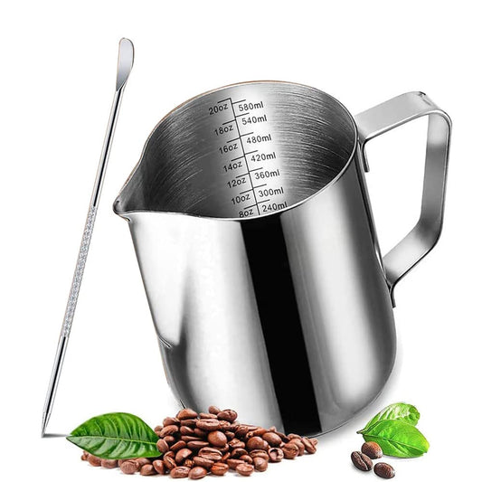 20 oz Milk Frothing Pitcher, 304 stainless steel 600ml milk can coffee frothing cup with art deco