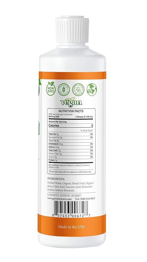 Monk Fruit & Stevia Liquid Sweetener Drops - Natural Sweeteners & Sugar Alternatives - Delicious Blend with No Bitter Aftertaste - Concentrated Sweetener Liquid Drops Extract ??16 FL OZ (3200 Servings)