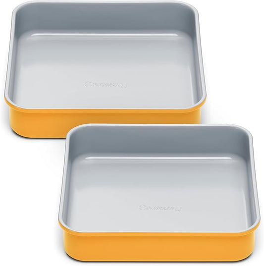 Caraway 9??Square Pan Duo - Non-Stick Ceramic Coating - Free From Forever Chemicals - Cake Pan Perfect for Brownies, Lemon Bars, & More - Marigold