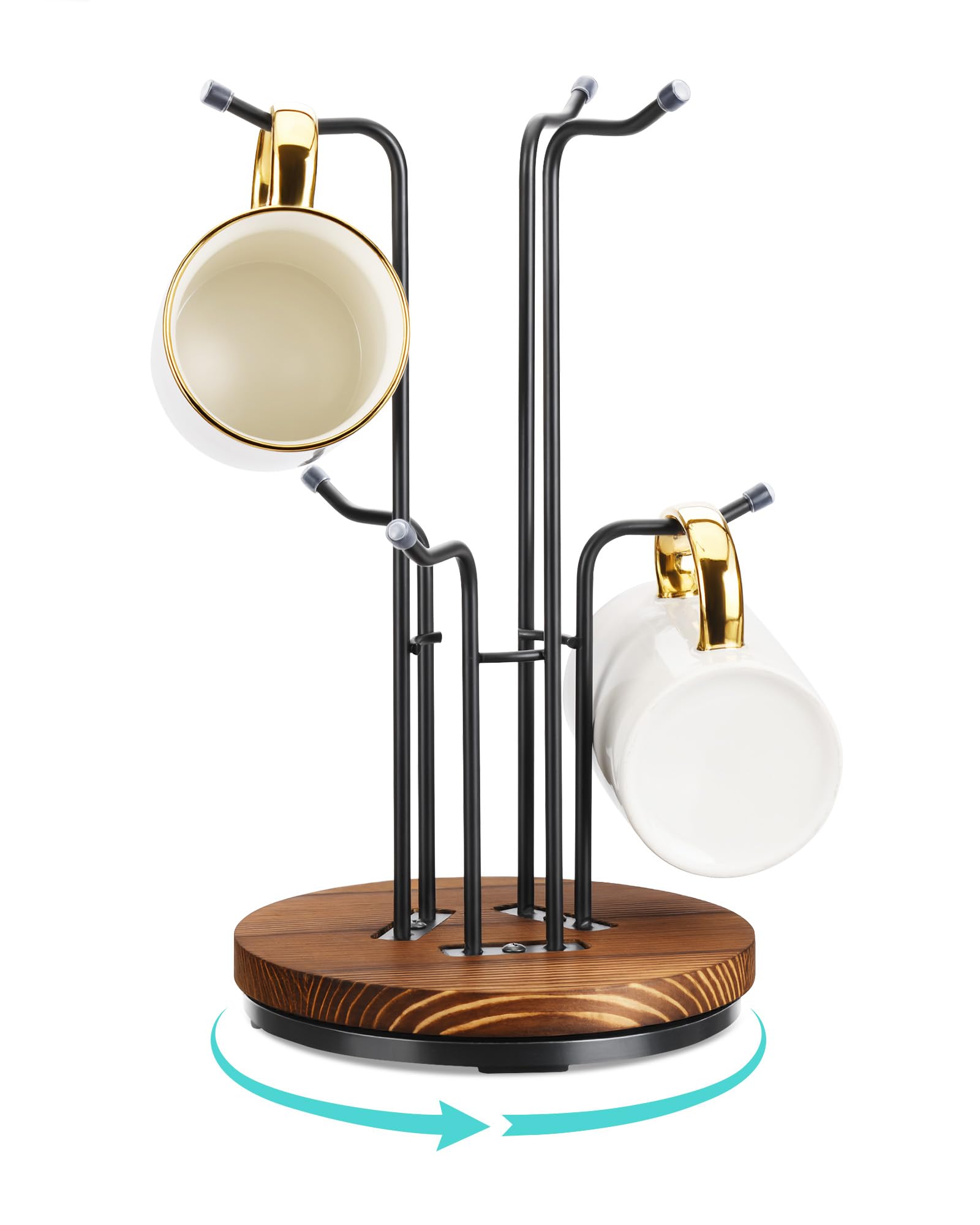 HULISEN 360° Rotating Mug Tree, Coffee Mug Holder for Large Cups, 6 Hooks