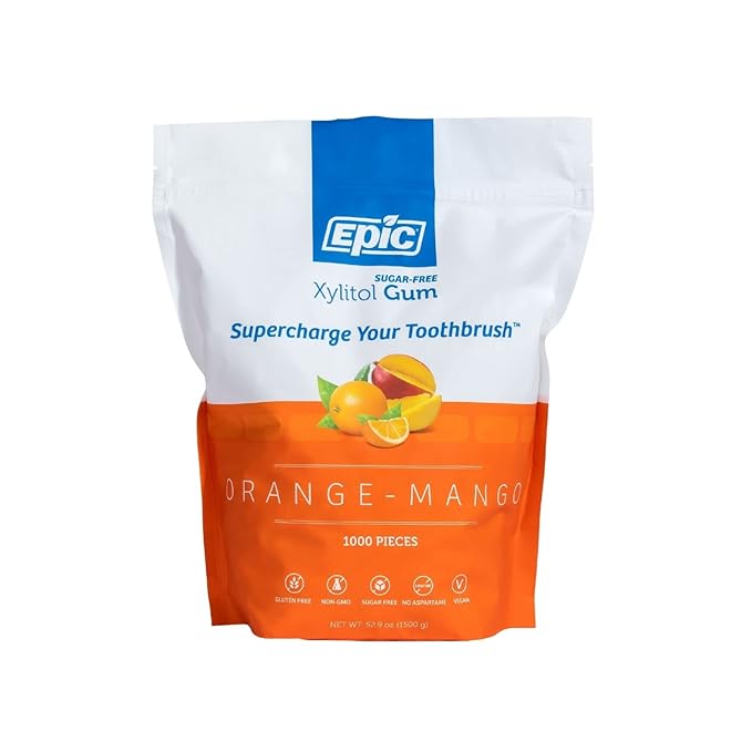 Epic 100% Xylitol Orange Mango Chewing Gum - Sugar Free, Aspartame Free Dental Gum - Supports Oral Health & Fresh Breath - 1000 Pieces
