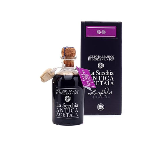 La Secchia - Balsamic Vinegar of Modena PGI "Due Stelle", Aged in 8 Oak Barrels, Medium-Low Density, 250 ml Bottle with Cork Pouring Cap.