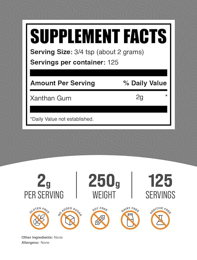 BulkSupplements.com Xanthan Gum Powder - Xanthan Gum Thickener, Xanthan Gum for Baking - Xanthan Gum Gluten Free, Food Grade, 2g per Serving, 250g (8.8 oz) (Pack of 1)