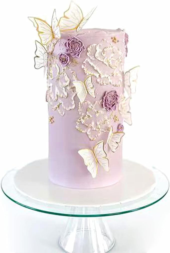 30pcs Purple Gold Edge Mixed Size Lively 3D Waterproof Butterfly Cupcake Topper for Girls Women's Happy Birthday Wedding Party Cake Wall Party Food Decorations