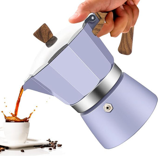 3 Cup Aluminum Moka Pot Purple Classic Stovetop Espresso Coffee Maker 150ml 5oz Coffeemaker Percolator Mocha Pot Greca Coffee Maker Cafe Makers for Italian and Cuban Cafì±?Brewing Purple