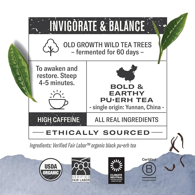 Numi Organic Emperor's Pu-erh Tea, 100 Tea Bags, Aged Fermented Yunnan Black Tea, Caffeinated