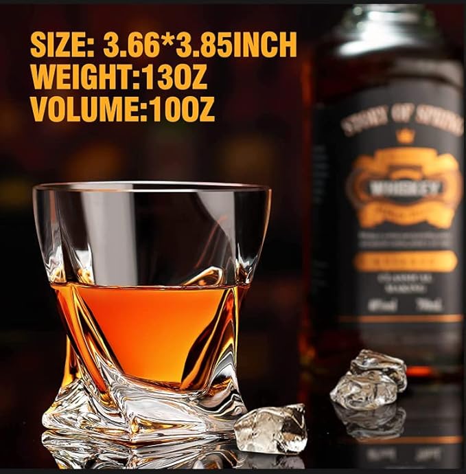 Old Fashioned Whiskey Glasses 10 OZ Rocks Glasses Set of 4, Gift Box - Barware For Bourbon, Scotch, Rum glasses for Men Women