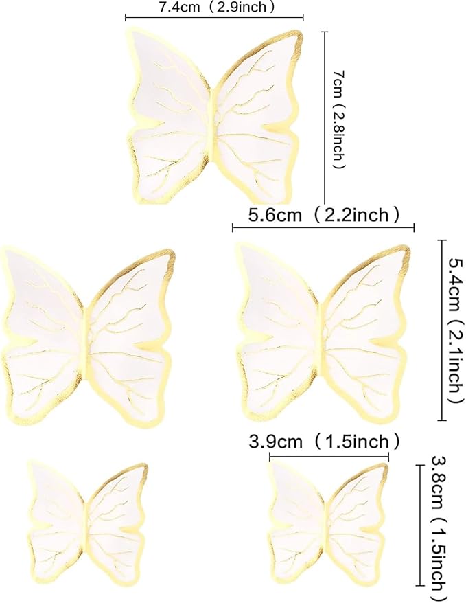 30PCS Butterfly Cake Toppers 3D Gold White Butterfly Cupcake Toppers Birthday Party Cake Decorations Supplies for Anniversary Wedding Party Baby Shower Wall Decor
