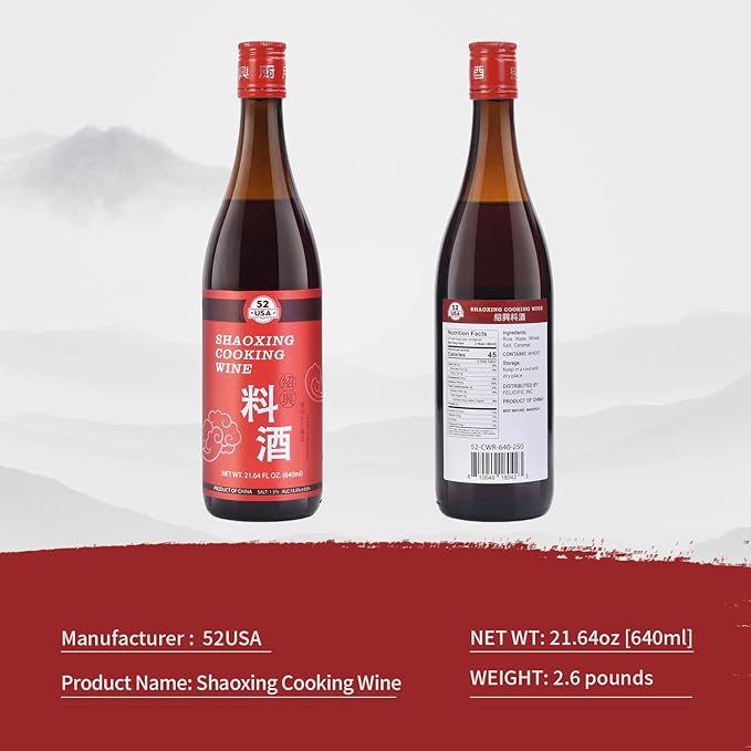 52USA Shaoxing Cooking Wine 21.64 Fl Oz (Pack of 2), Chinese Asian Cooking Wine, Shao Hsing Rice Wine, Shaoxing Rice Wine, Hsing Rice Wine, Fermented Rice Wine, Homemade Asian Cooking