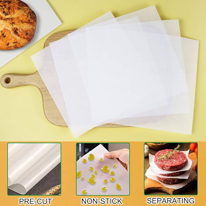 Hamburger Patty Paper, AIMEIKI 300Pcs 6x6 Inch Parchment Paper Sheets for Burger Press, Non Stick Patty Paper Squares for Patty Seperating, Freezing or Candy Wrappers