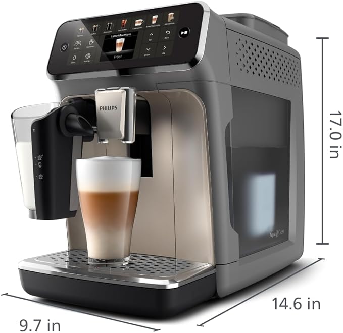 PHILIPS 4400 Series Fully Automatic Espresso Machine ??12 Hot & Iced Coffees, Quick-to-Clean LatteGo Milk System, SilentBrew, QuickStart, Ceramic Grinder, Cashmere Grey (EP4444/90)