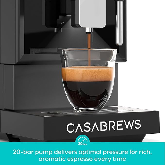 CASABREWS ACAFE PLUS Automatic Espresso Machine, 20bar Espresso Coffee Machine with Grinder and Milk Frother, Professional Coffee Maker with Touch Screen for Cappuccino and Americano, Black