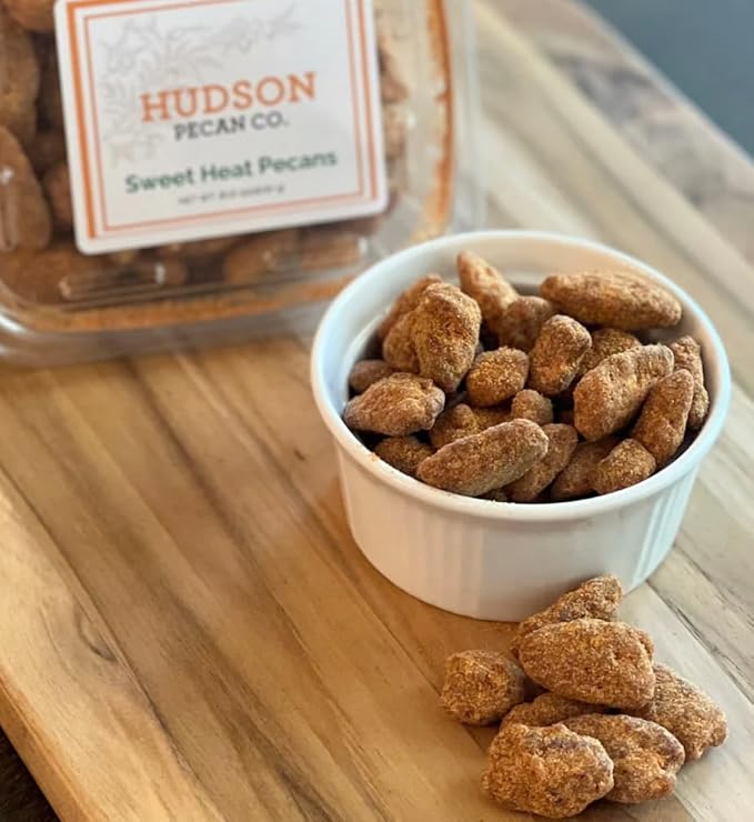 HUDSON PECAN COMPANY: Sweet Heat Georgia Pecans | Perfectly Balanced Roasted Sweet Flavor with a Little Kick (Heart Healthy Gourmet Candied Nut Snack, Great for Salads or Snacking), 8 oz Resealable Pouch