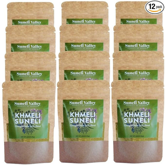 Suneli Valley Khmeli Suneli | Premium Georgian-Style Seasoning | Aromatic Mix of Herbs and Spices | Ideal for Grilled Meats, Seafood, Poultry | 2.8oz (80g) | 12-Pack