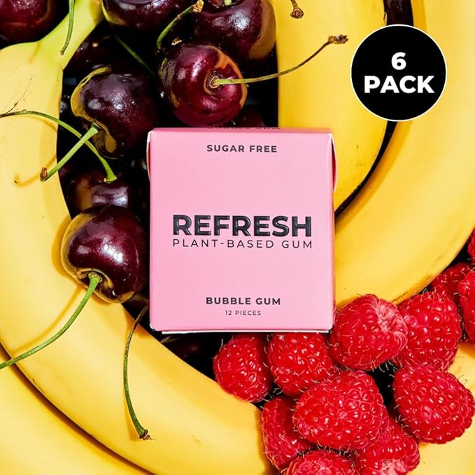Refresh Gum Fruit Variety Pack – Xylitol, Sugar Free Chewing Gum, Natural Flavor & Organic Ingredients – Long Lasting, Plant-Based, Non-GMO – 12 Pieces, 5 Pack (12 Count (Pack of 5), Bubble Gum)