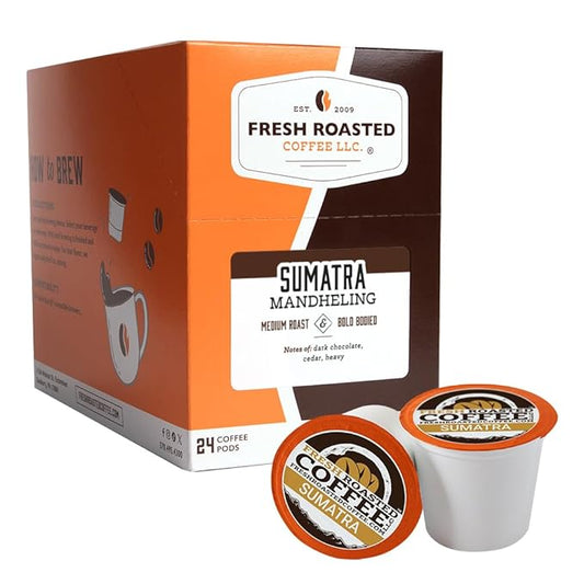 Fresh Roasted Coffee, Sumatra Mandheling |100% Single Origin | Medium Roast, 24 Pods for K Cup Brewers