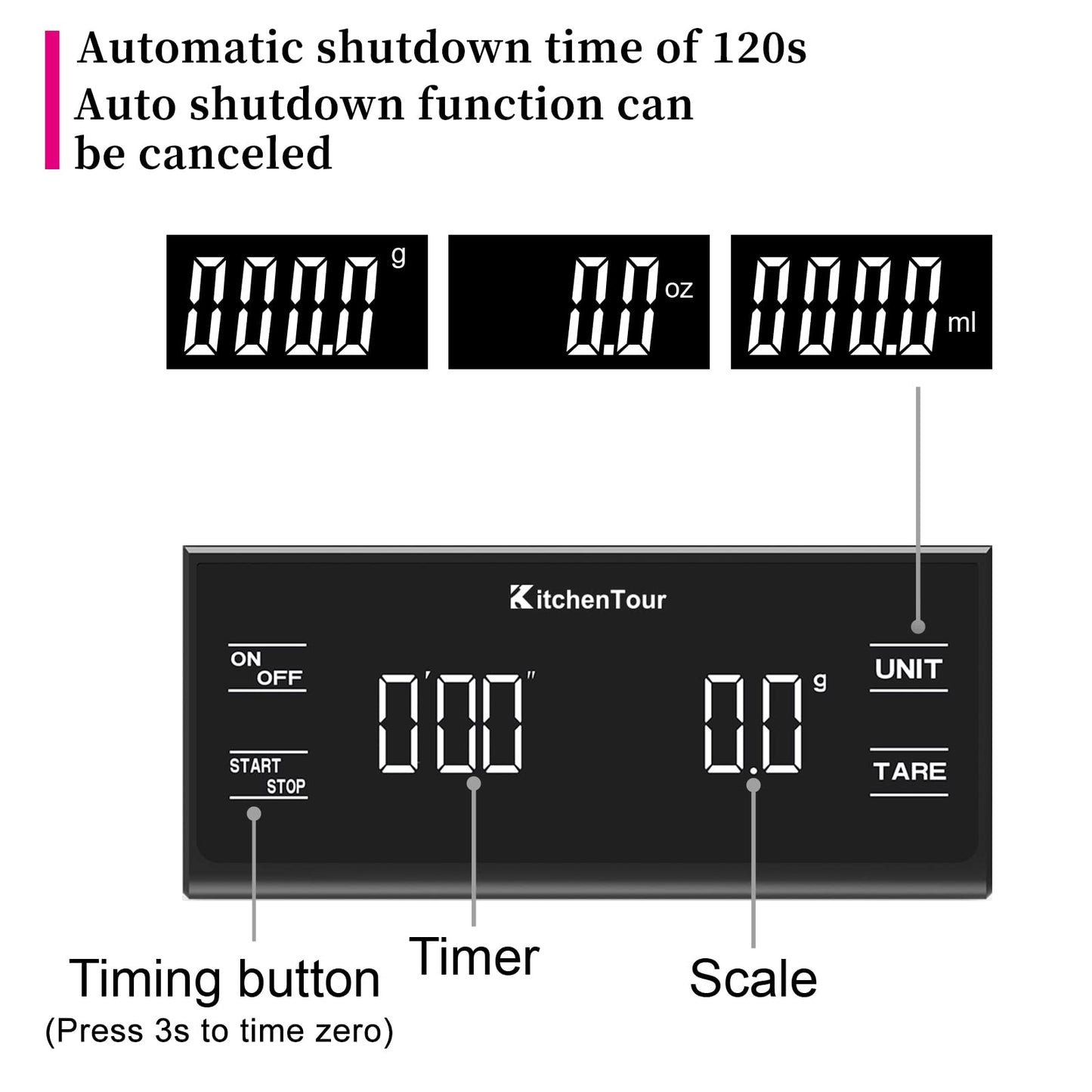 KitchenTour Coffee Scale with Timer for Brew Artisanal Java - Pour Over Scale for Slow Drip and