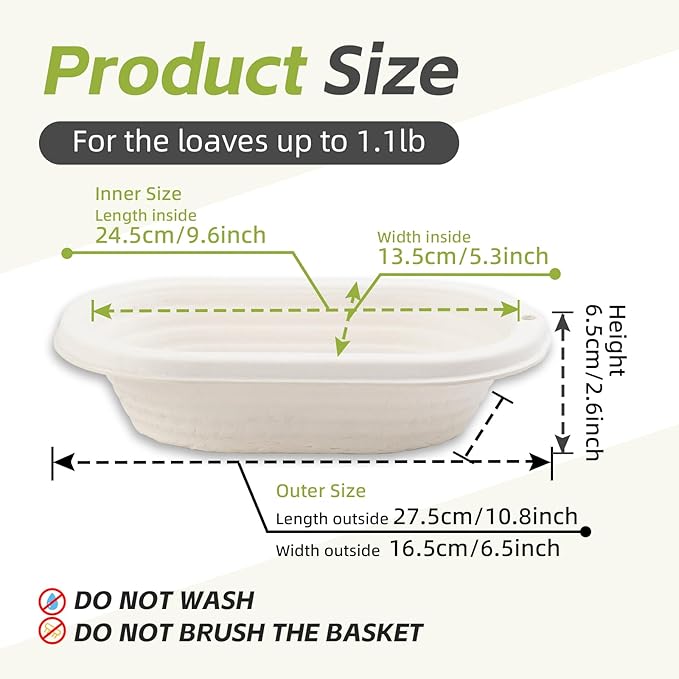 2x 11inch Oval Pulp Bread Proofing Basket Sourdough Banneton Brotform with Linen Liner Cloth Cover Baking Supply For Professional and Homemade Artisan Bread