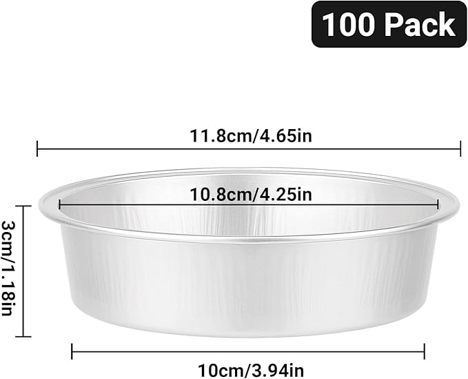 Beasea Aluminum Ramekins, 100 Pack 4" 7.3oz 215ml Mini Disposable Baking Foil Cups No Lids Ramekin Cup Cupcake Aluminum Baking Cups for Party - Silver