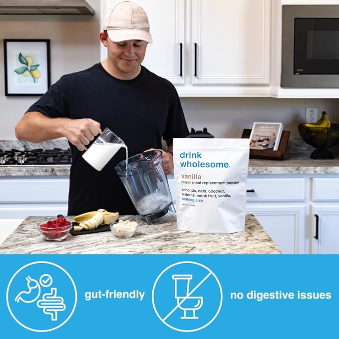 Drink Wholesome Vanilla Meal Replacement Powder | for Sensitive Stomachs | Gut Friendly | Additive & Dairy Free | No Artificial Sweeteners | No Bloating, Farts or Gas | No Constipation or Diarrhea