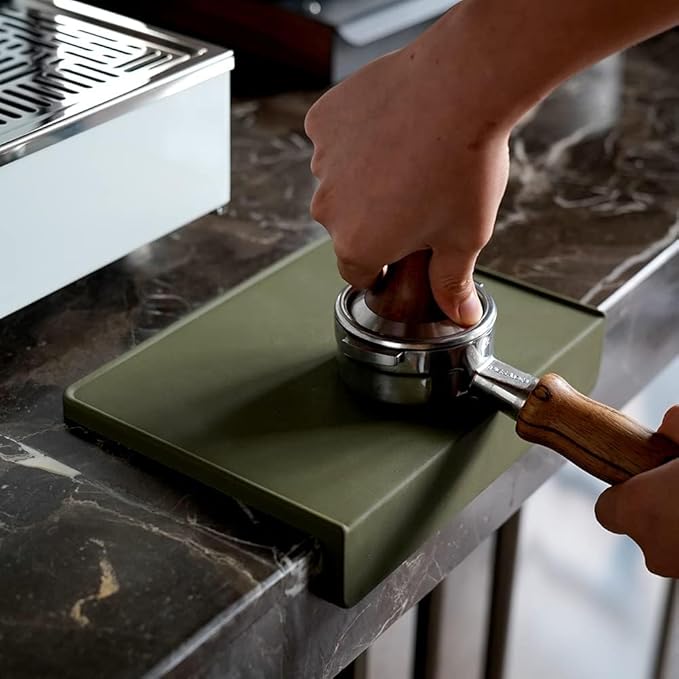 watchget Espresso Tamping Mat, Coffee Tamper Mat, Olive Silicone Food Grade Pad, 8Inch X 6Inch Coffee Tamp Station, Espresso Accessory, Waterproof and Heat Resistant