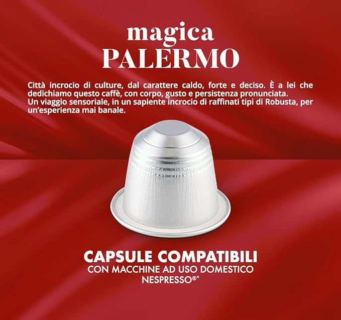 Caffe Borbone Aluminum Coffee Pods Compatible with Nespresso Original Machines, Magica Palermo, Medium Roast, Intense and Full-Bodied, Genuine Italian Coffee - 50 Count