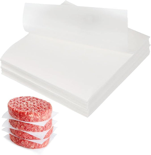 uxcell 500 Pcs Unbleached Parchment Paper Baking Sheets Squares, 4.3 Inch Hamburger Patty Paper, Non Stick Parchment Pulp Paper for Baking Grilling or Meat Storage, White