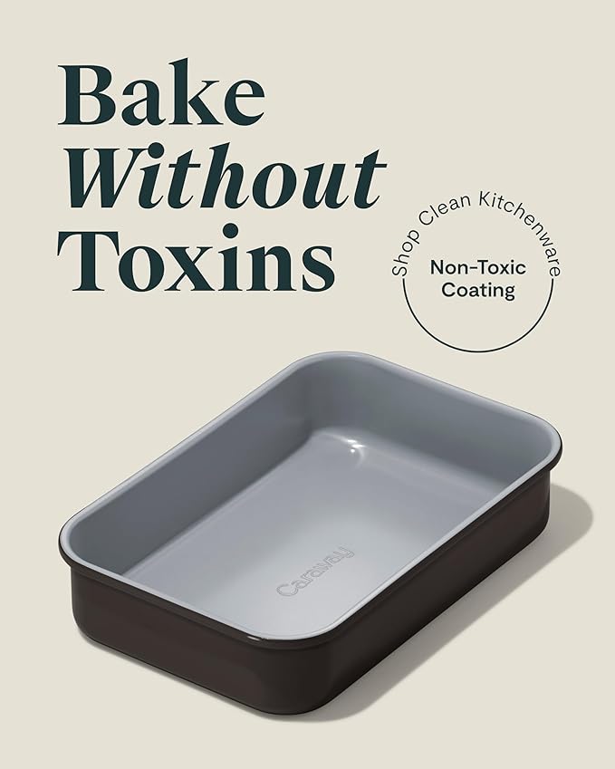 Caraway Nonstick 9??x 6.5??Small Rectangle Baking Pan ??Non-Toxic, PTFE & PFOA Free ??Aluminized Steel Core ??Deep Ceramic Baking Pan for Casseroles, Lasagna & More - Black